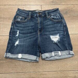 Encore Denim Jean Shorts Women’s Size Small Distressed‎ Dark Wash Short